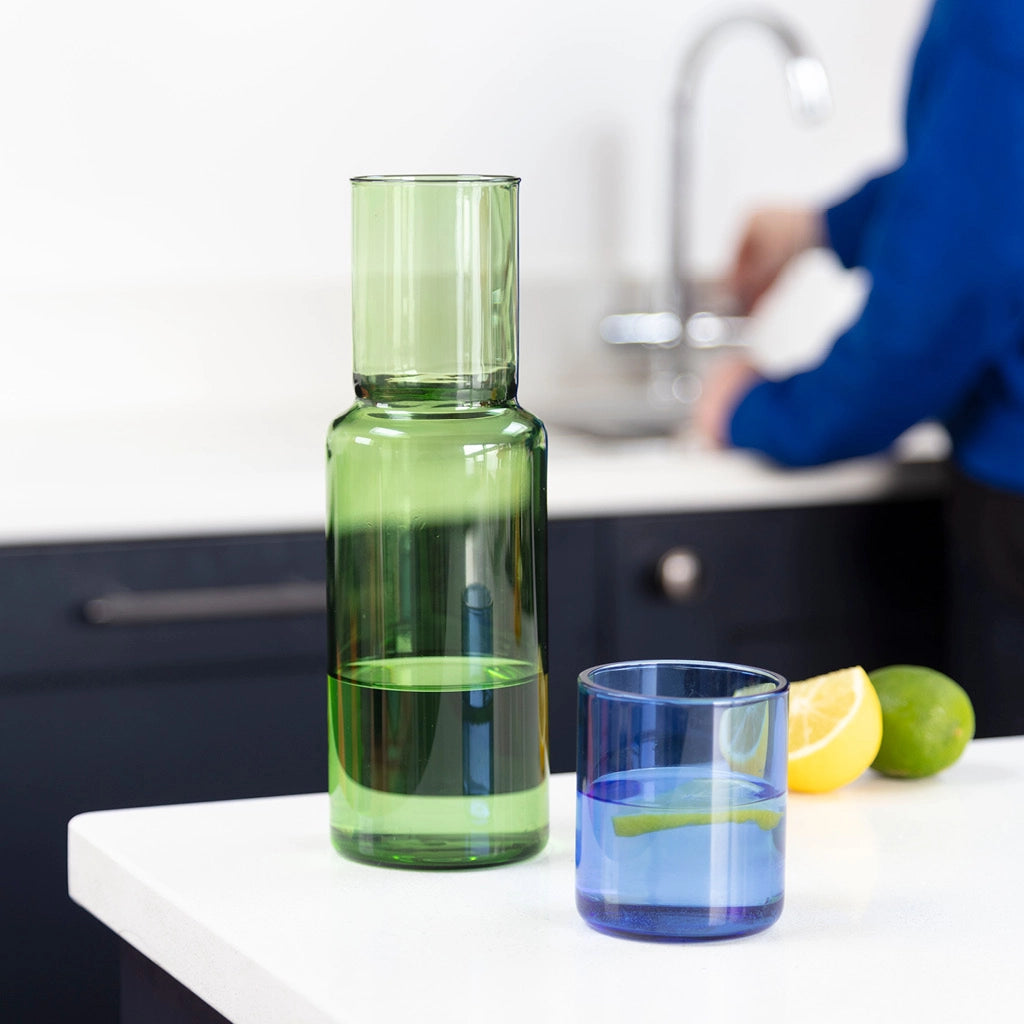 Duo carafe et verre | Bleu & vert